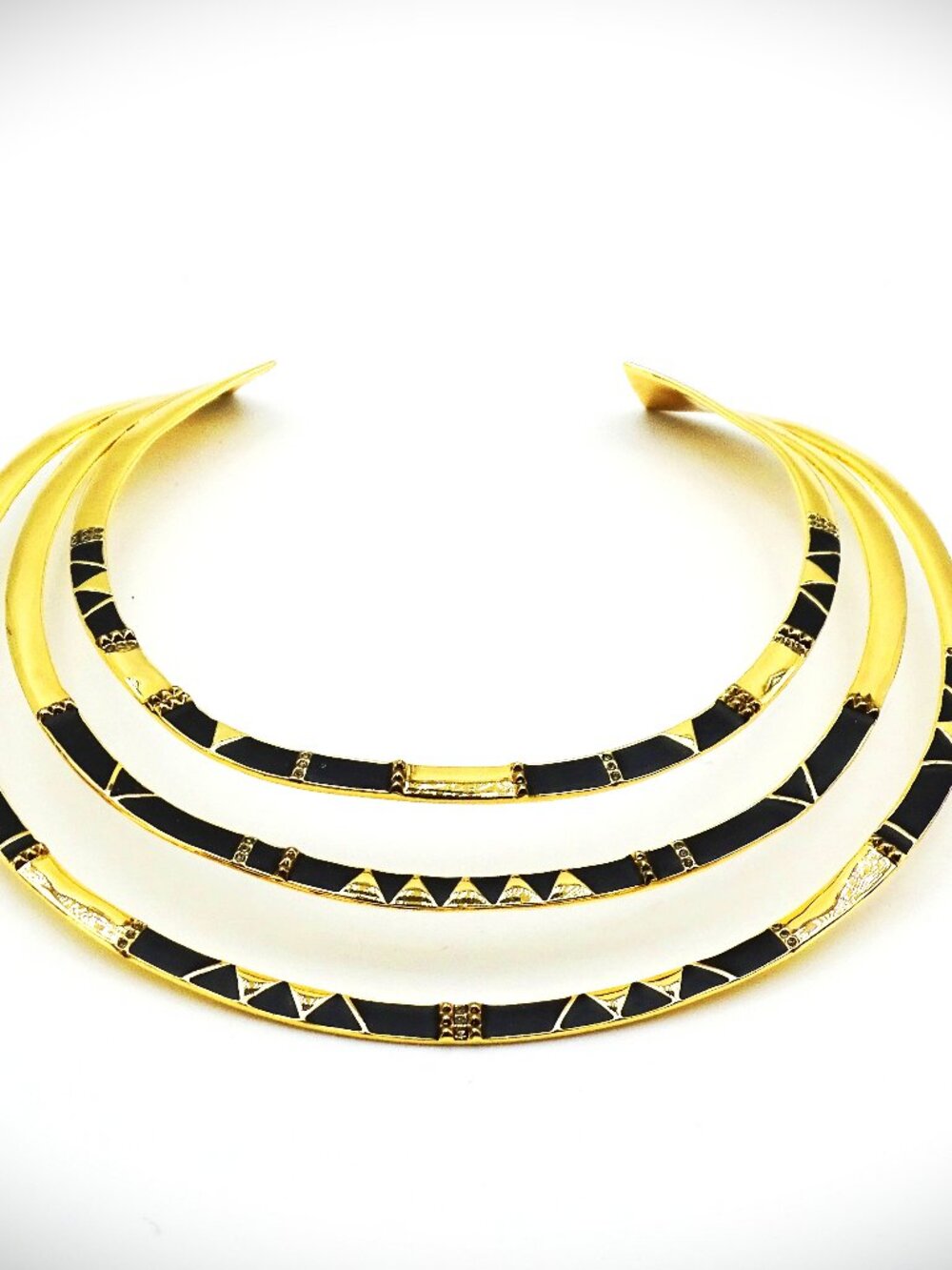 HOUSE of HARLOW Gold Plated & Black Enamel Geometric Pattern Collar Necklace - Picture 3 of 9